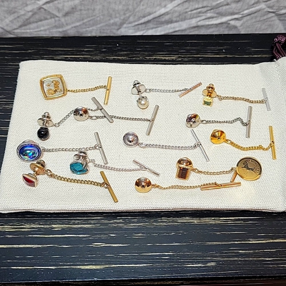 Lot of Mens Tie Tacks in Silver and Gold Tone